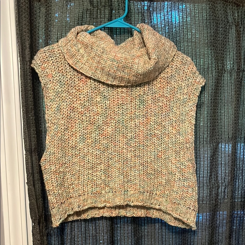 Cream Cowl Neck Sweater with Ribbed Knit